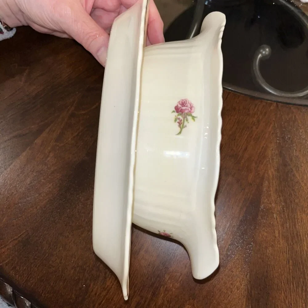 Antique Federal Syracuse China Victoria Gravy Boat Attached Tray Made‎ In USA